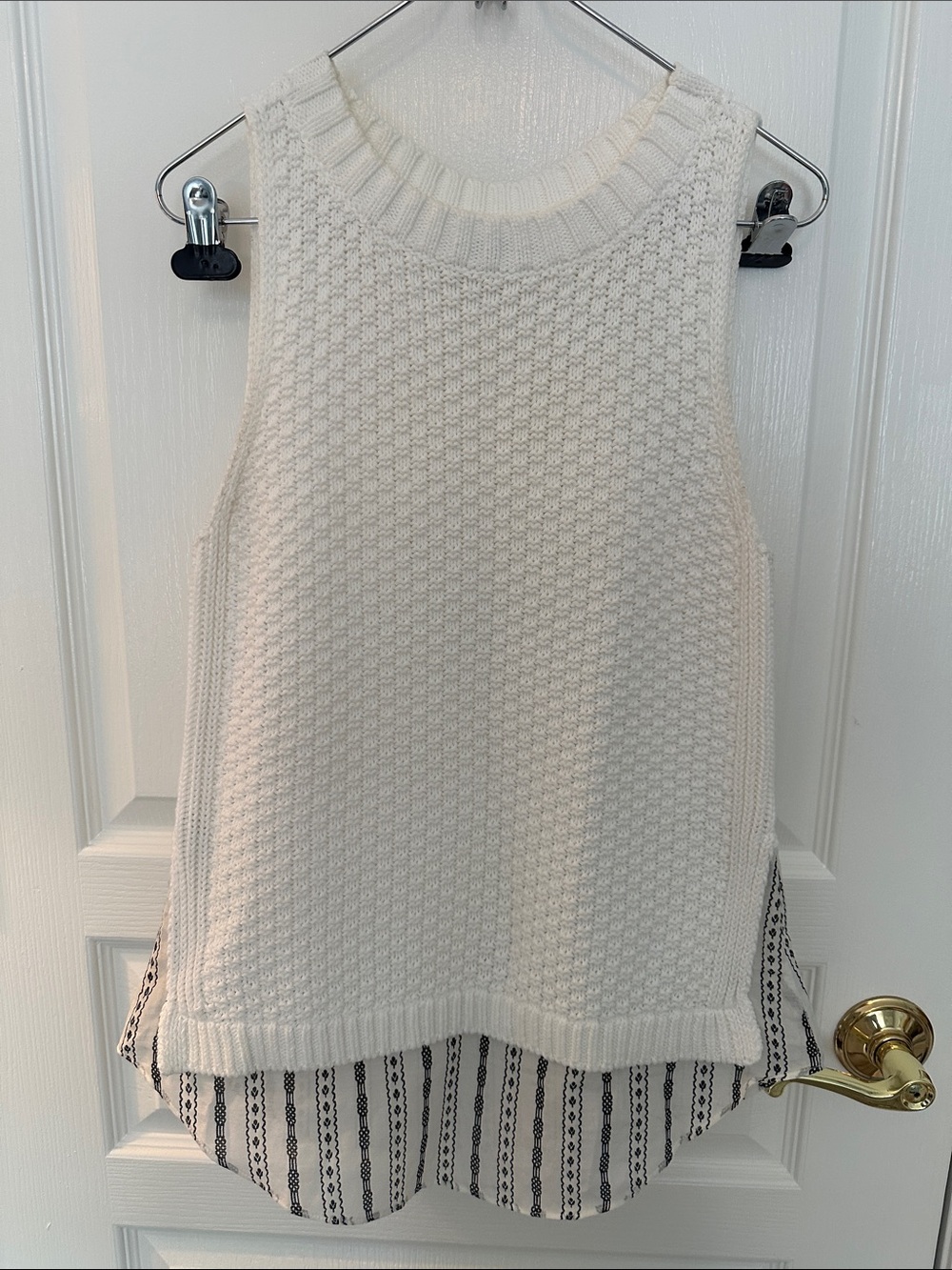 LOFT Mixed Media Knit Sweater Vest Tank Top with Striped Shirttail Hem - Size XS